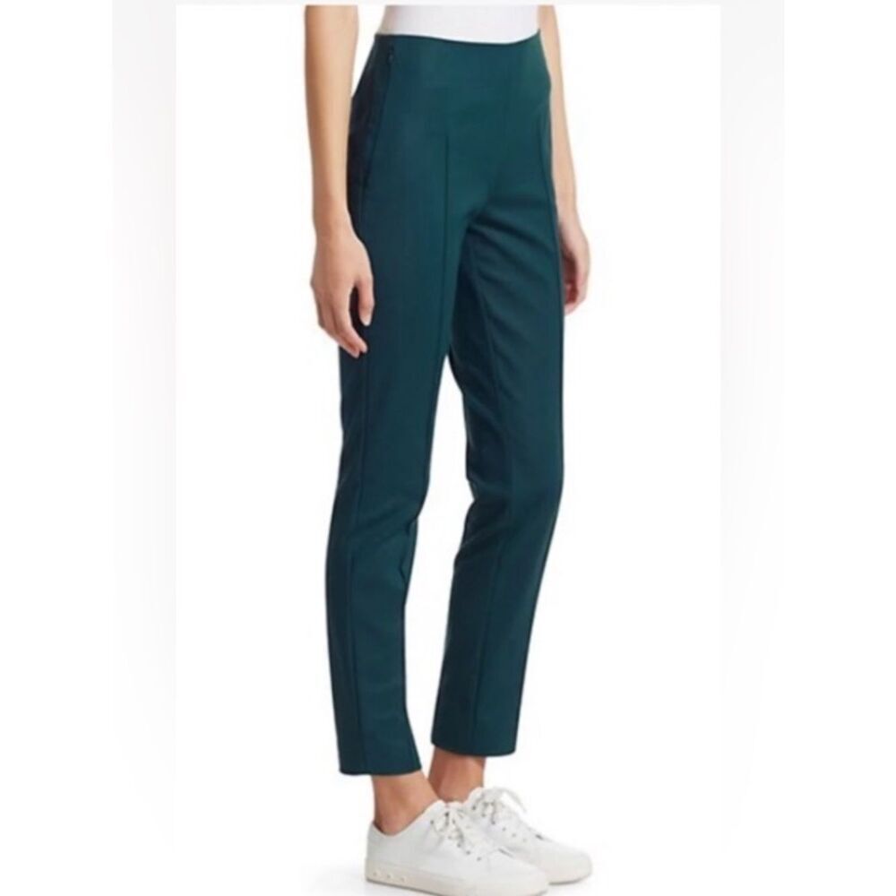Akris Melissa  Techno Pants Womens Blue Green Cotton Stretch Slim Quiet Sz 14